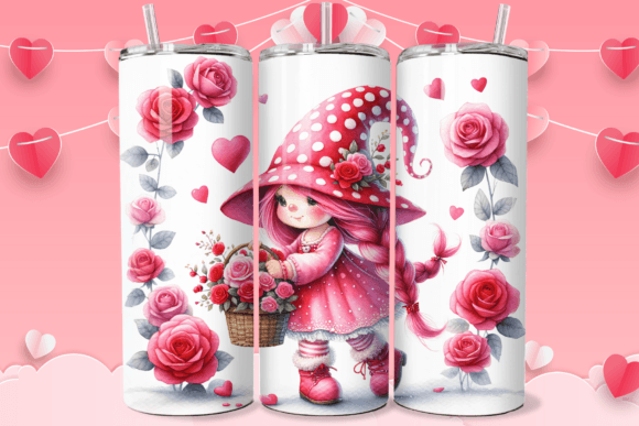 Gnome Pink Girl Roses Valentine Wrap Graphic Print Templates By LadyAndBuns