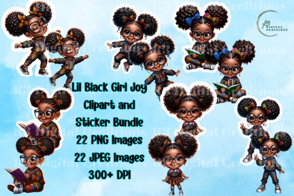 Lil Black Girl Joy Clipart & Stickers Gráfico Gráficos IA Por R3 Digital Cre8tions