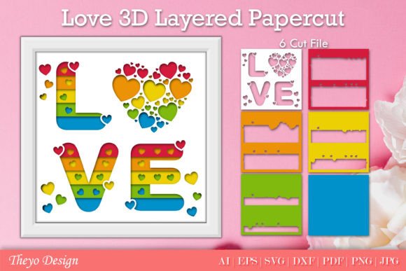 Love 3D Layered Papercut |Valentines Day Graphic 3D Shadow Box By Theyo Design