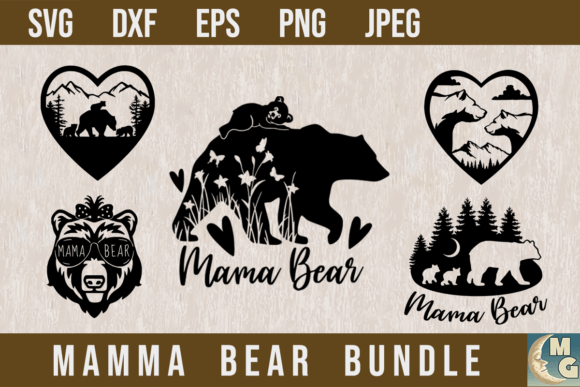 MAMMA BEAR SILHOUETTE BUNDLE Graphic Crafts By Moonglow Digital Arts