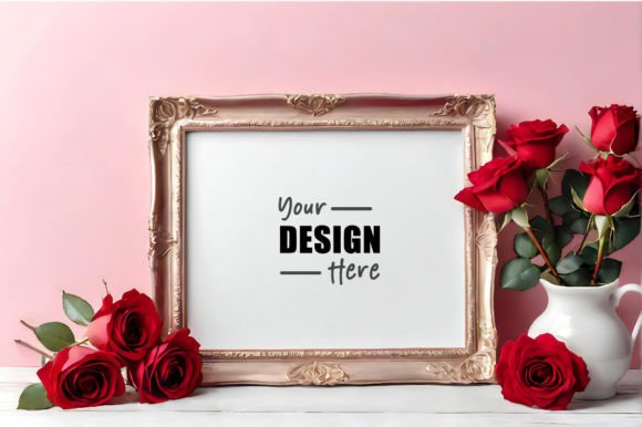 Valentine Frame Mockup with Rose Flowers Gráfico Modelos de Produtos com Design Personalizado Por srempire