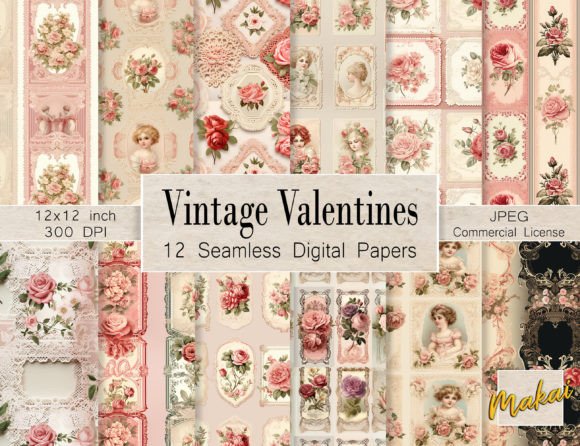 Victorian Valentines Seamless Patterns Graphic Patterns By Makai Digital Studios