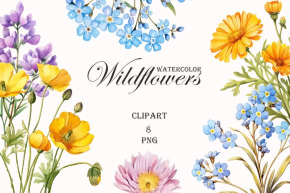 Wildflower Clipart. Meadow Flowers Gráfico Ilustrações para Impressão Por lesyaskripak.art