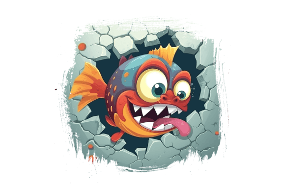 Piranha Broken Wall 2 Gráfico Ilustrações para Impressão Por gornidesign