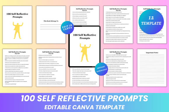 100 Self Reflective Prompts Canva KDP Grafica KDP Interni Di DIGITAL PRINT BOX