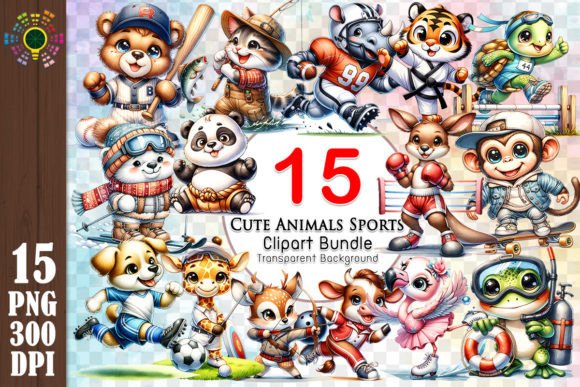 Animals Playing Sports Clipart Bundle Graphic AI Transparent PNGs By MICON DESIGNS