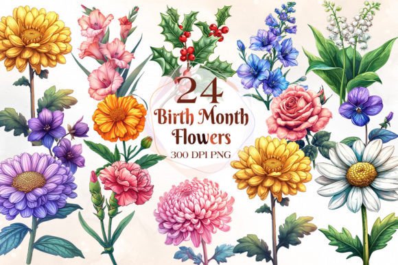 Birth Month Flowers Sublimation Clipart Graphic Illustrations By Cat Lady