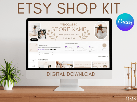 Boho Etsy Shop Branding Templates Canva Graphic Websites By NdkMode