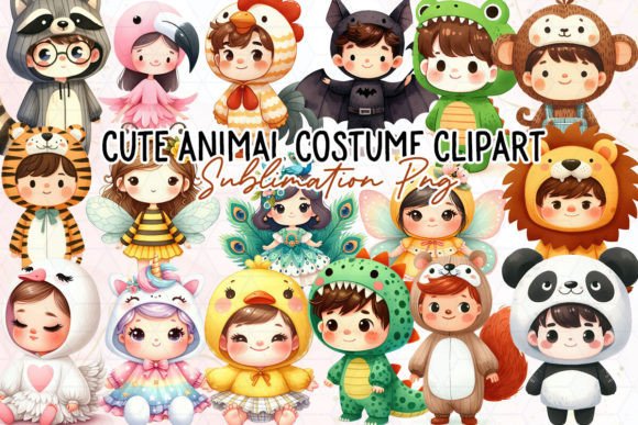 Cute Animal Costume Sublimation Clipart Graphic Illustrations By Little Lady Design