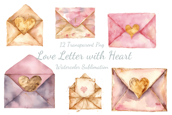Love Letter Heart Watercolor Sublimation Graphic AI Transparent PNGs By Dream Floral Studio