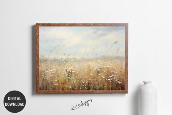 Wildflower Field Landscape Oil Painting Graphic AI Graphics By Tota Designs