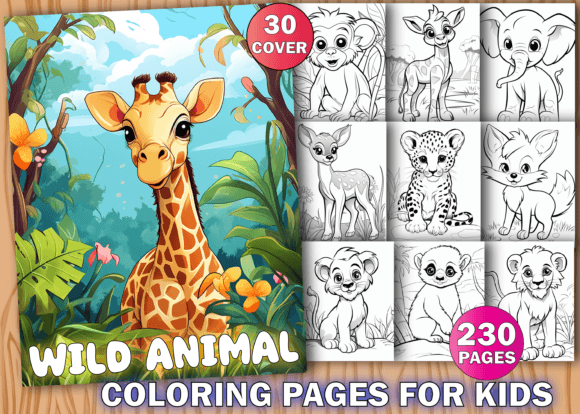 230 Wild Animal Coloring Pages for Kids Graphic AI Coloring Pages By PLAY ZONE