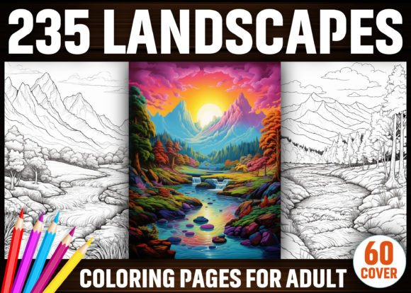 235 Landscapes Coloring Pages for Adults Gráfico Páginas y libros de colorear para adultos Por E A G L E