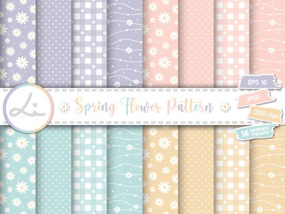 Cute Spring Flower Digital Papers Graphic Patterns By lindoet23