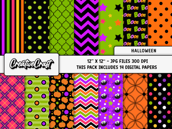 Halloween Digital Papers Scrapbooking Graphic Backgrounds By CreativeCraft