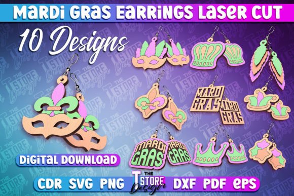 Mardi Gras Earrings Laser Cut | CNC File Grafika Rękodzieła Przez The T Store Design