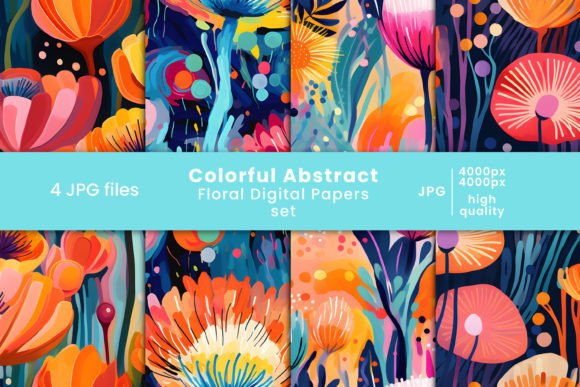 Colorful Abstract Floral Digital Papers Graphic Patterns By Creatophics