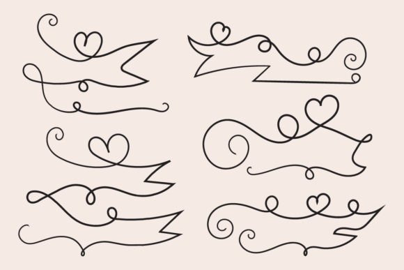 Valentine Love Outline Hearts Ribbon Illustration Illustrations Imprimables Par nurearth