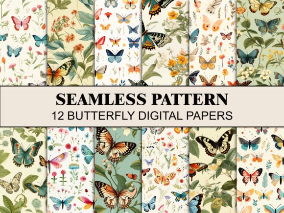 Butterfly Seamless Pattern Botanical Graphic Padrões de Papel By Wildflower Publishing