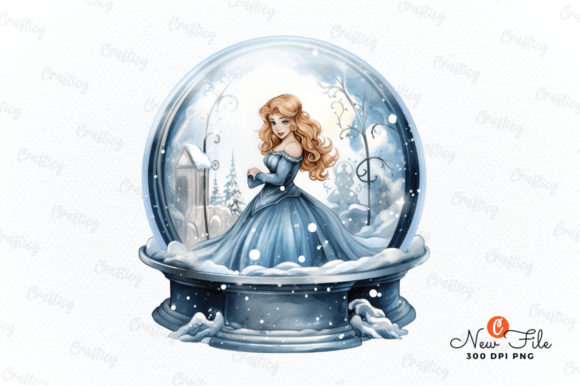 Christmas Princess in Snow Globe Clipart Graphic Illustrations By Crafticy