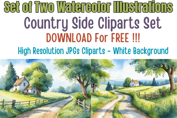 FREE Serene Countryside - 2 Cliparts Set Graphic Illustrations By KGNgraphics.Co.