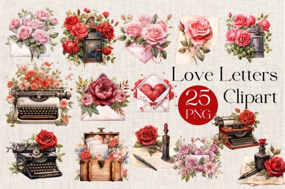 Love Mail, Valentines Letter Clipart Set Graphic Illustrations By TheArcherDesign