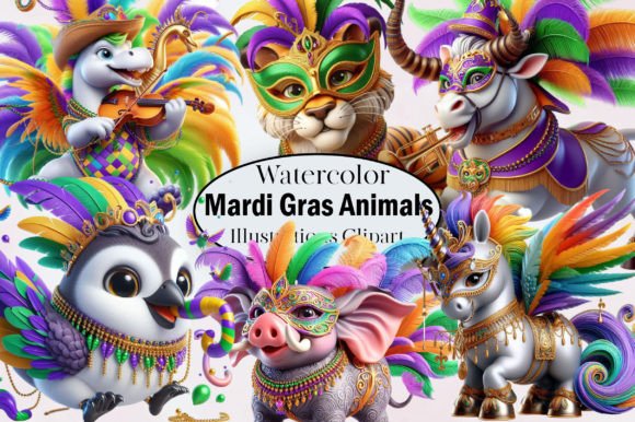 Mardi Gras Animals Clipart Sublimation Gráfico Ilustraciones Imprimibles Por SVGArt