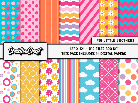 Pig Little Brothers Digital Papers Graphic Backgrounds By CreativeCraft