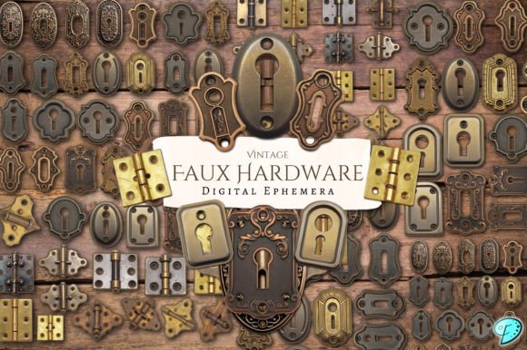 Vintage Faux Hardware Printable Ephemera Graphic Objects By Emily Designs