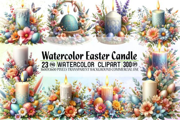 Watercolor Easter Candle Clipart Gráfico Ilustraciones Imprimibles Por LibbyWishes