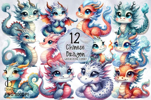 Chinese Dragon Sublimation Clipart PNG Graphic Illustrations By LQ Design