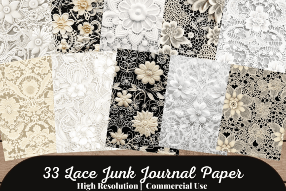 Lace Junk Journal Digital Paper Graphic AI Patterns By 99CentsCrafts