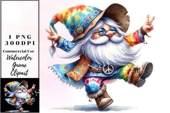 Watercolor Hippy Gnome Clipart Graphic AI Graphics By Design By Naree