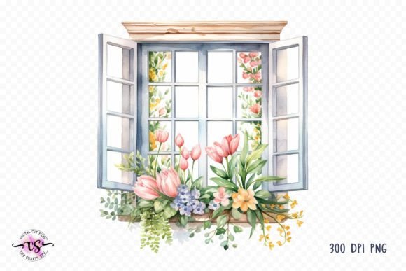 Watercolor Spring Windows Clipart Graphic Illustrations By CraftySvg