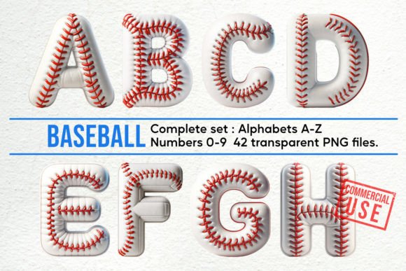 Baseball Alphabet & Number PNG Letters Grafika Szablony do Druku Przez TyphoonTanya