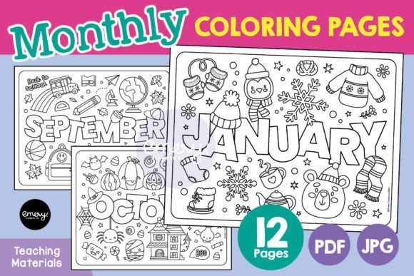 Monthly Coloring Pages Graphic 3rd grade By Emery Digital Studio