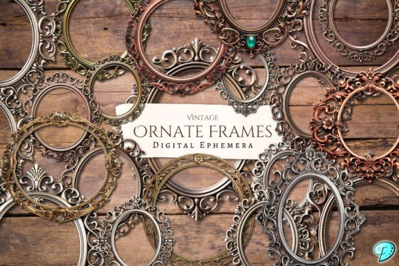 Vintage Ornate Digital Frames Graphic Objects By Emily Designs