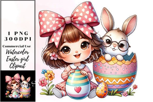 Watercolor Easter Girl Clipart Graphic Illustrations By Design By Naree