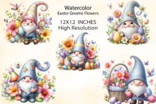 Watercolor Easter Gnome Flowers Clipart Graphic Illustrations By CraftArtStudio 2