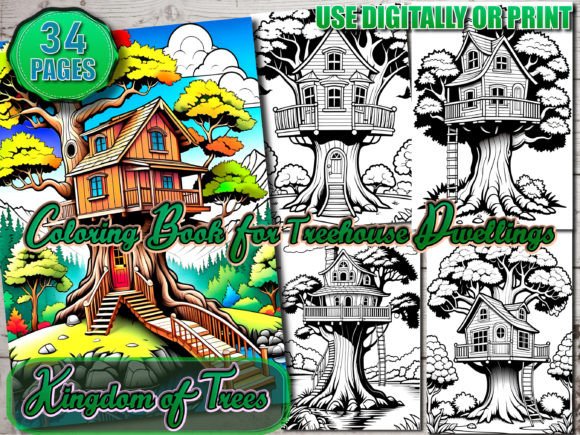 Coloring Book for Treehouse Dwellings Graphic AI Coloring Pages By bfoudil.bf
