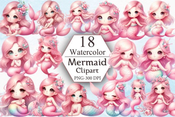 Cute Mermaid Sublimation Clipart Bundle Grafica Illustrazioni Stampabili Di ArtStory