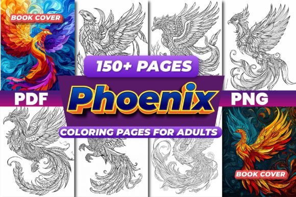 Phoenix Coloring Pages for Adults Grafica Pagine e libri da colorare per adulti Di royalerink