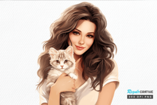 Beautiful Girl with Her Cat Clipart Png Graphic Illustrations By Regulrcrative