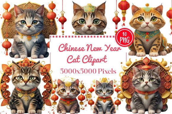 Chinese New Year Cat Clipart Graphic Illustrations By creative_Svg