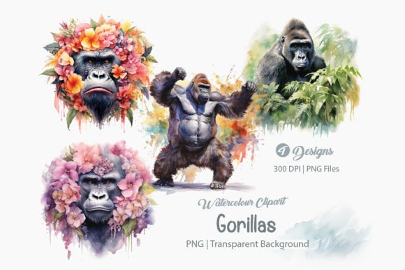 Gorilla Clipart, PNG Bundle Graphic AI Illustrations By Creationx Space