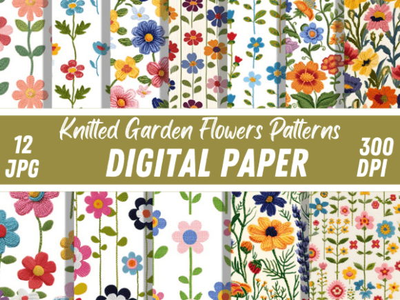 Knitted Garden Flower Fabric Patterns Grafika Papierowe Wzory Przez Creative River