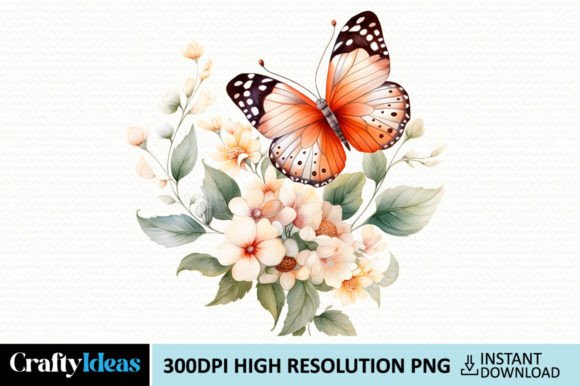 Vintage Spring Butterfly Flower Clipart Graphic AI Illustrations By CraftyIdeas