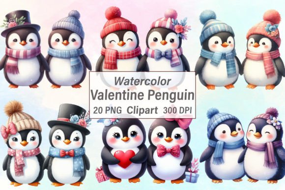Watercolor Valentine Penguin Clipart Graphic Illustrations By CraftArtStudio