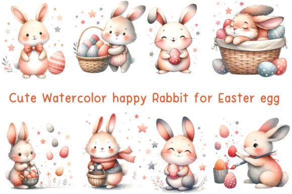 Watercolor Happy Rabbit for Easter Egg Gráfico PNGs transparentes de IA Por Piscine26