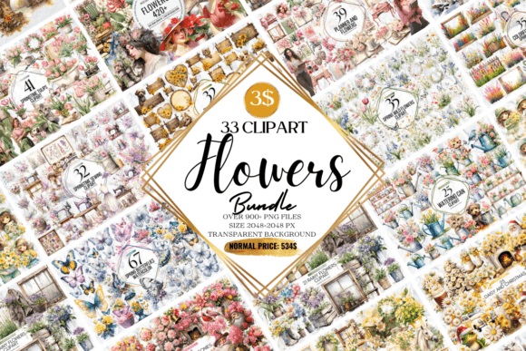 Beautiful Flowers Clipart Huge Bundle Bundle By Markicha Art